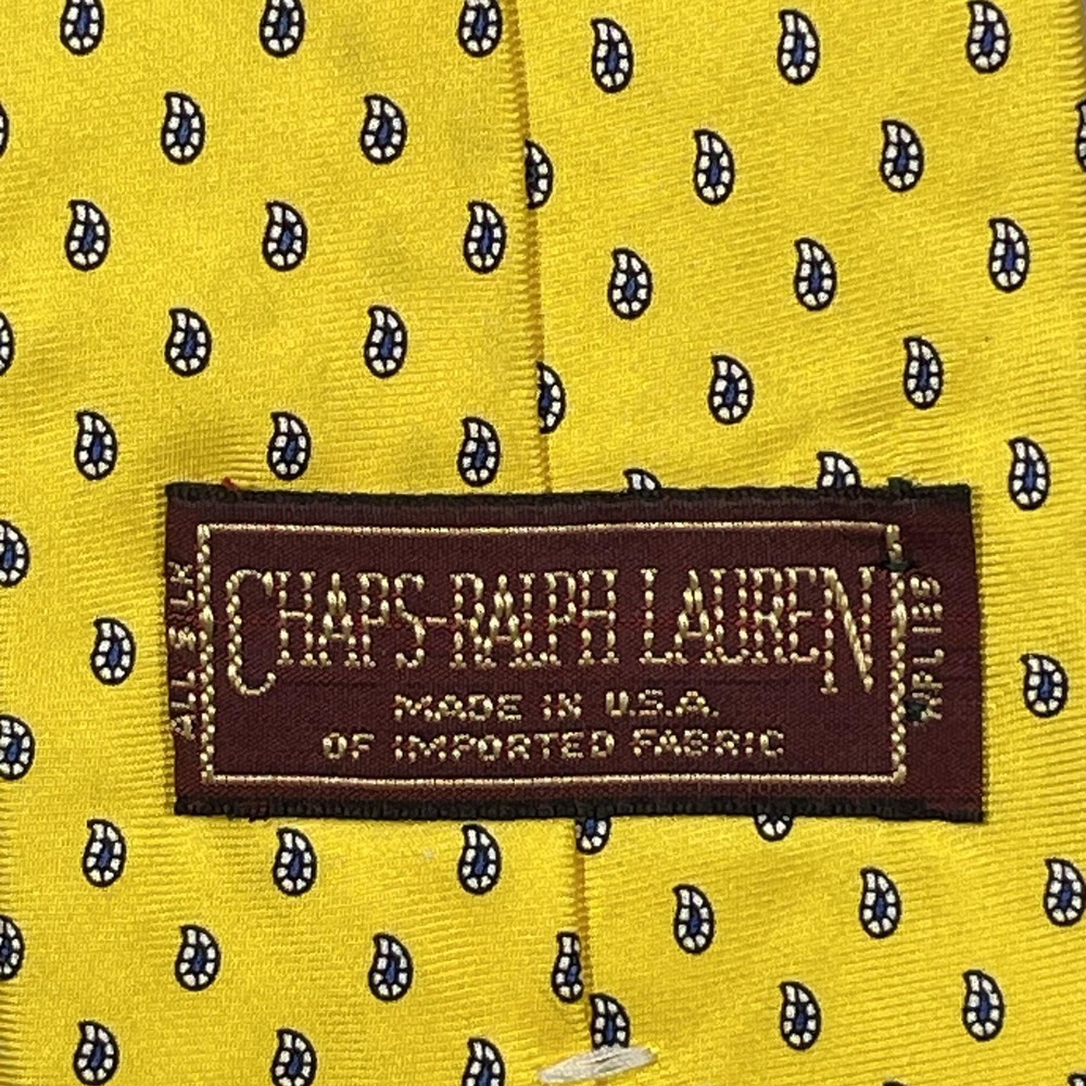 Chaps Ralph Lauren Tie Mens Yellow Paisley Print Made USA Vintage Style Classic